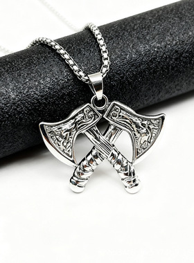 双斧头匕首大刀吊坠钛钢项链男女