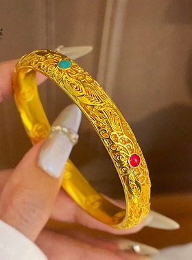 沙金珐琅花丝皇后手镯闭口镯子