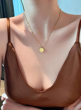 福喜双面圆牌钛钢项链个性锁骨链