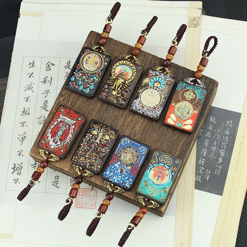 复古尼泊尔唐卡黑檀车钥匙扣,民