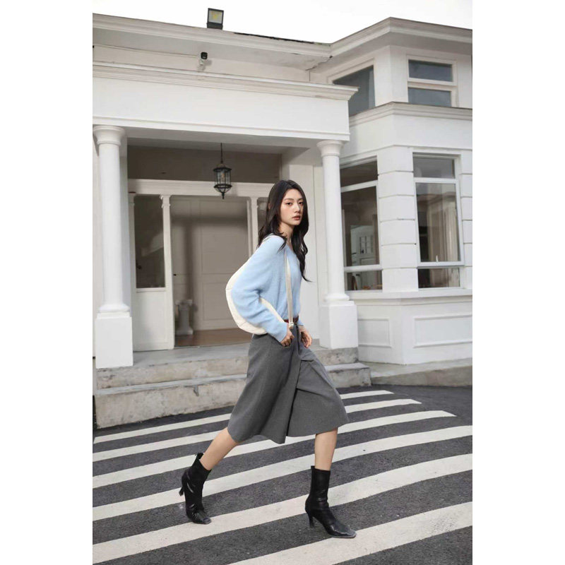 row风羊毛混纺阔腿裤毛呢中裤