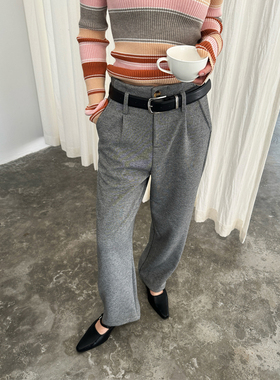 fifth 慵懒风灰色毛呢阔腿裤女2015秋冬新款高级感磨毛弯刀休闲裤