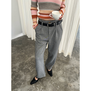 高级感磨毛弯刀休闲裤 女2015秋冬新款 慵懒风灰色毛呢阔腿裤 fifth