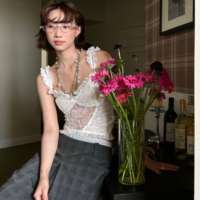 法式纯欲蕾丝打底吊带背心