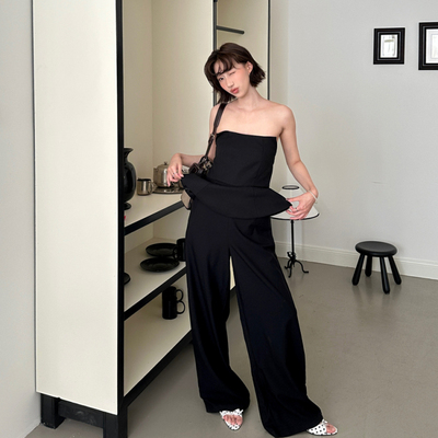 fifth 博主风设计感连体阔腿裤裤女荷叶边下摆假两件抹胸连体衣