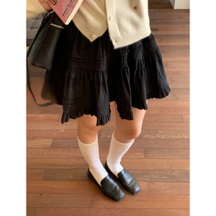 丝绒木耳边蓬蓬裙A字半身裙 甜美蛋糕短裙女秋冬新款 fifth 法式