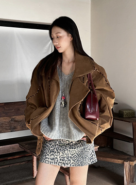 fifth 秋冬外套女2025新款ffu麂皮撞豹纹嵌条y*l重工廓形宽松上衣