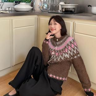 撞色节日针织开衫 ffu羊驼毛混纺经典 费尔岛毛衣女秋冬新款 fifth