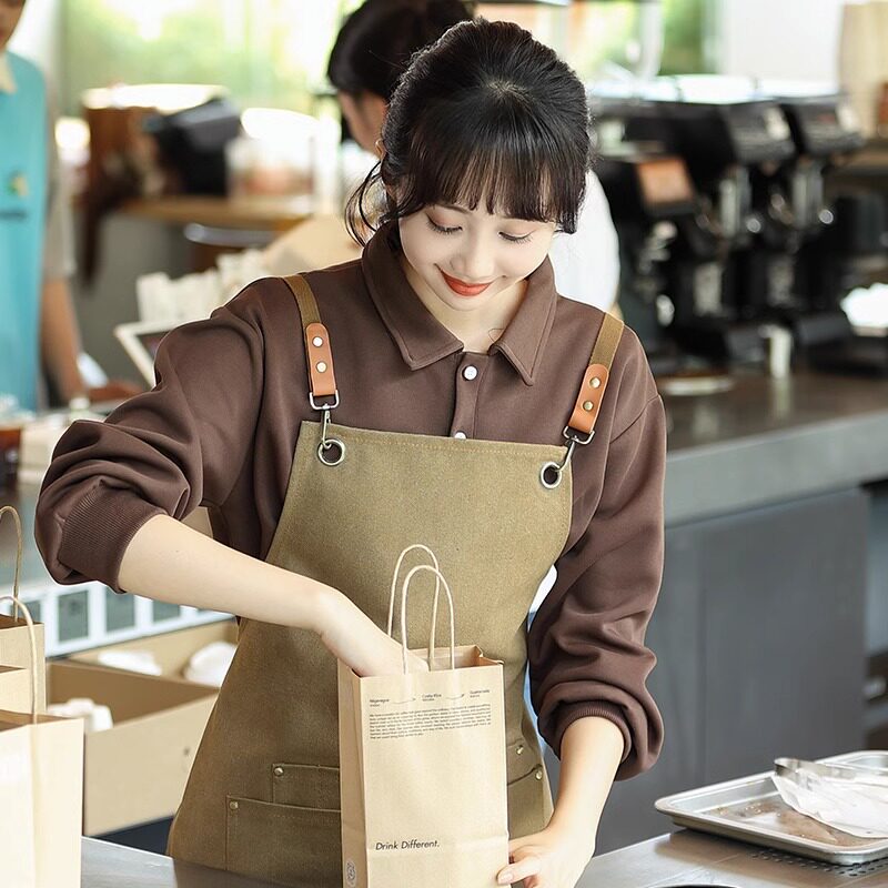 奶茶店工作服定制餐饮服务员纯棉卫衣t恤长袖秋季快餐烧烤店工服