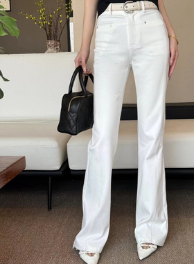 欧洲站25春季女V+.com黑色高腰侧口袋百搭修身显瘦微喇牛仔裤长裤