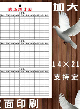 加大A5尺寸鸽子养殖卡