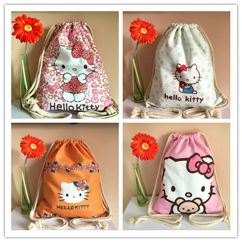 春夏原创束口袋抽绳双肩包女hello kitty凯蒂猫学生书包运动袋包
