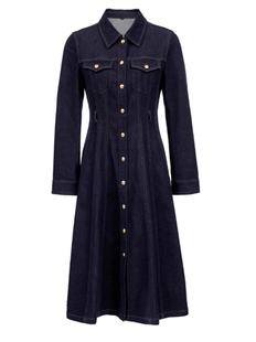 2025早秋新品百搭翻领单排扣长袖牛仔连衣裙女中长款裙子赠腰带