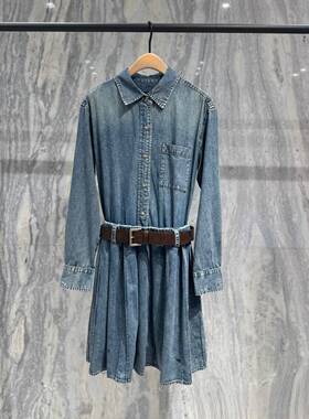 MO家商场同款2026春季新款牛仔衬衫连衣裙女收腰显瘦长袖休闲裙
