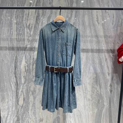 现货MO家商场同款2026春新款牛仔衬衫连衣裙女收腰显瘦长袖休闲裙