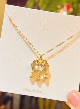 韩版精致时尚锆石灵动长命锁项链