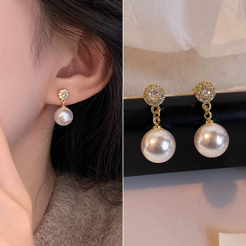 复古简约经典澳白色锆石珍珠耳环2025新款爆款高级感耳饰气质耳钉