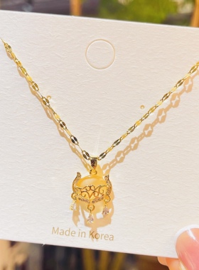 日韩高级感仿猫眼石狐狸吊坠项链