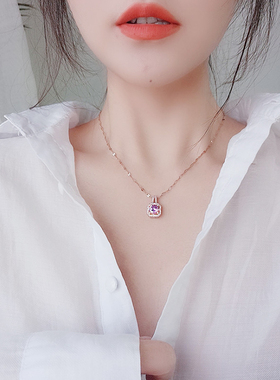 轻奢高级感粉色方糖钛钢项链
