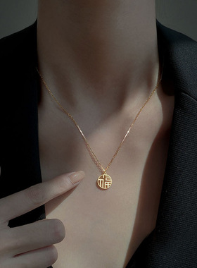 韩版时尚精致镂空福牌项链