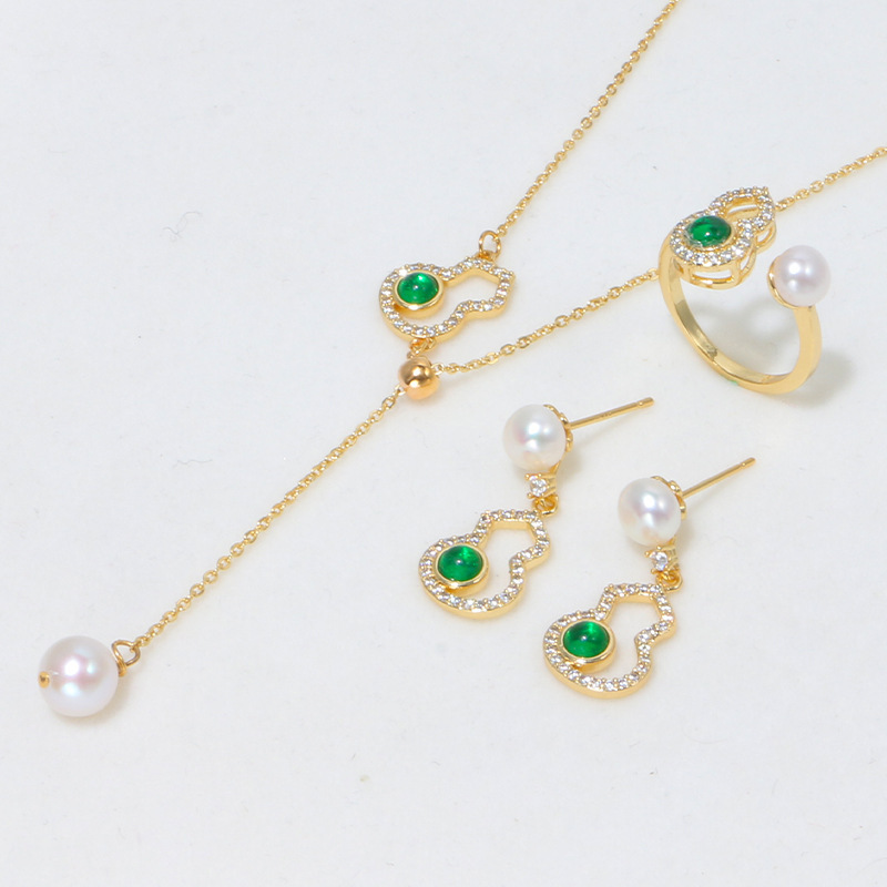 复古祖母绿显白气质葫芦耳坠送妈妈耳环高级设计旗袍古风配饰新品