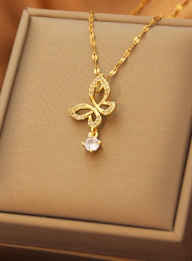 2025新款小众个性韩版精致微镶锆石蝴蝶吊坠项链轻奢高级感锁骨链