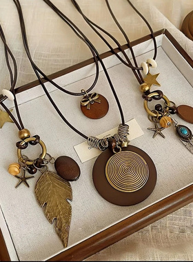 新中式禅意古铜羽毛项链