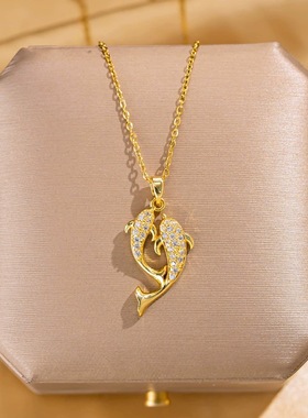 日韩精致轻奢高级感钛钢项链镶钻双鱼吊坠锁骨链2025新款百搭坠链