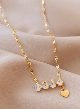 1314一生一世通体钛钢镶锆超闪锁骨链气质百搭流苏项链劲链爆款潮