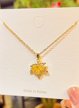 韩版时尚精致微镶锆石枫叶吊坠