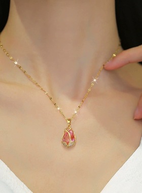 韩版时尚锆石郁金香钛钢项链