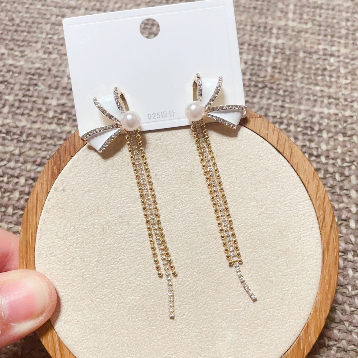 S925银针镶钻珍珠耳钉