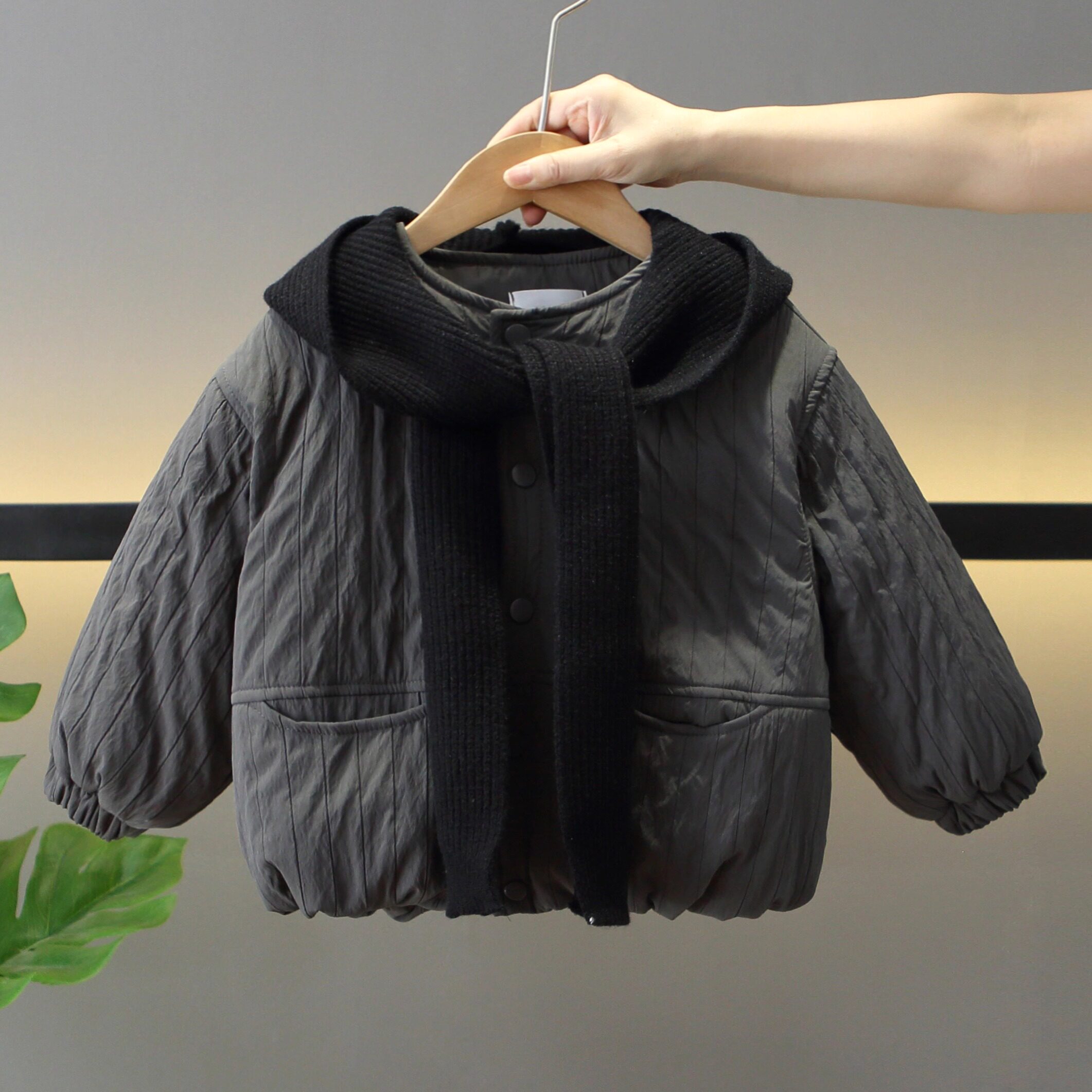 男童复古中性风外套冬季加绒加厚宝宝冬装轻薄款棉衣短款棉服新款