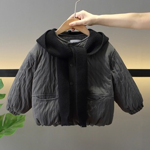 男童复古中性风外套冬季加绒加厚宝宝冬装轻薄款棉衣短款棉服新款