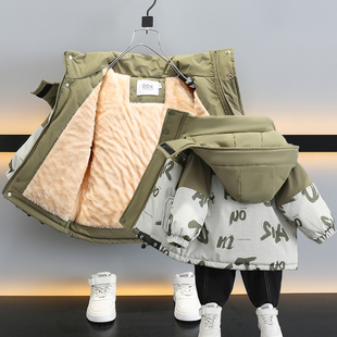 男童外套秋冬款 加绒加厚派克服儿童夹棉冲锋衣潮 夹克棉衣宝宝冬季