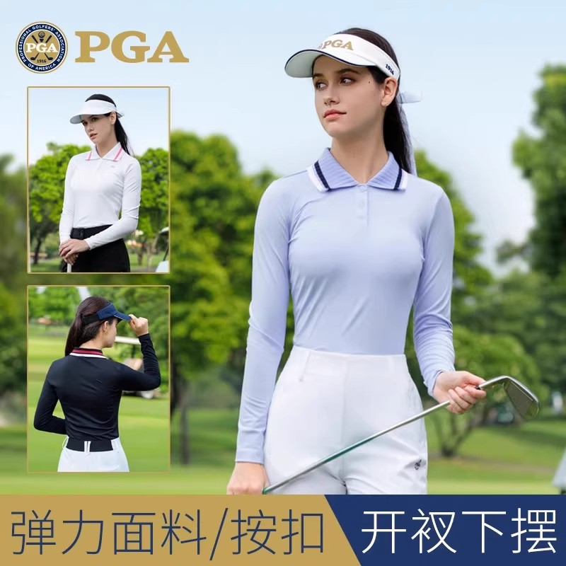 PGA高尔夫秋冬女弹力翻领长袖T恤