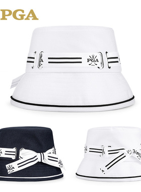 PGA高尔夫球帽女渔夫帽蝴蝶结绑带夏季遮阳防晒帽吸汗内里205019