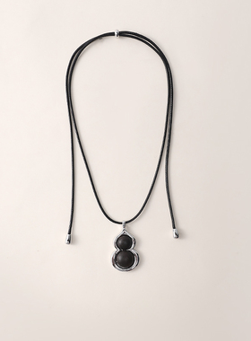 复古黑珐琅檀木色银边葫芦项链女新中式气质高颜值长款秋冬毛衣链