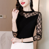 女内搭欧货洋气网纱植绒 蕾丝打底衫 2022新款 2022秋冬新款