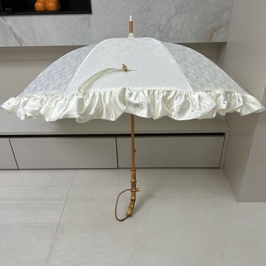 日系高颜值复古小清新白色棉布纱裙珍珠蕾丝遮阳伞竹节手柄公主伞