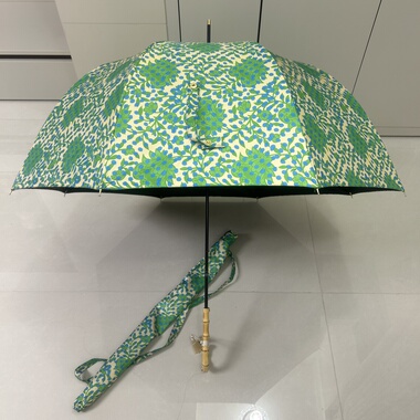 超拱形小清新绿色花朵竹柄超轻碳纤女晴雨两用太阳伞防晒防紫外线