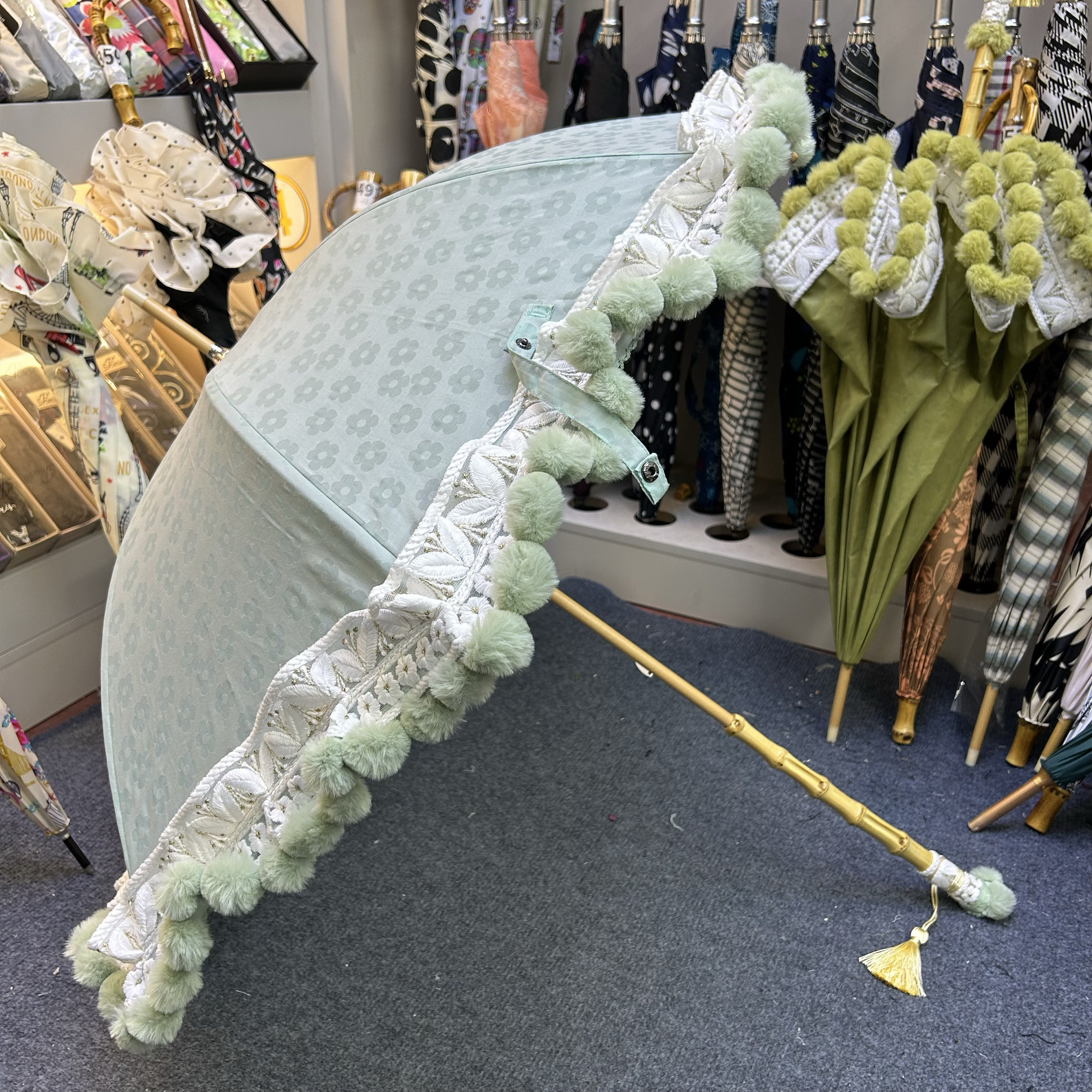 外贸单高颜值木制防风手动竹柄长柄伞棉布蕾丝花菜球防晒防紫外线,居家日用,伞,淘宝优惠券,粉丝福利购,淘宝优惠卷