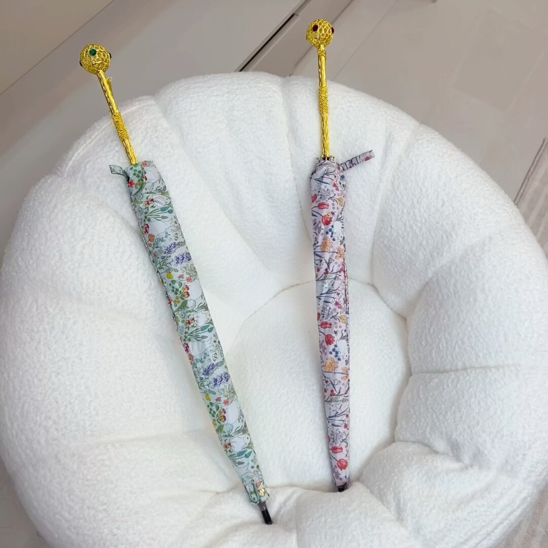 日系高颜值复古小清新莫奈花园兔子公主伞遮阳伞圆水金球水晶手柄