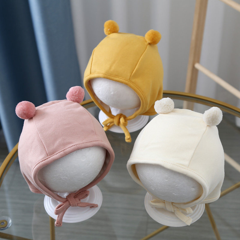 可爱萌萌哒~ins韩国婴儿帽子春秋薄款棉0-6个月男宝宝秋天护耳帽