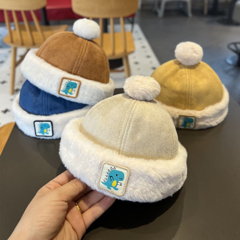 宝宝帽子秋冬款婴儿帽可爱超萌毛绒瓜皮帽男童女童保暖雅痞地主帽