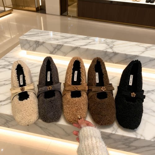 内增高温柔羊羔毛浅口玛丽珍鞋2025秋冬新款软底百搭毛绒豆豆鞋女