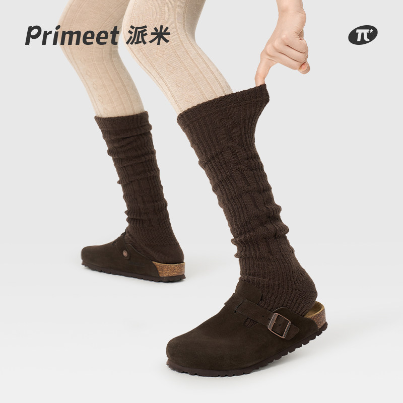 PRIMEET/派米棕色袜套女夏季中筒袜踩脚堆堆袜春夏小腿袜配勃肯鞋