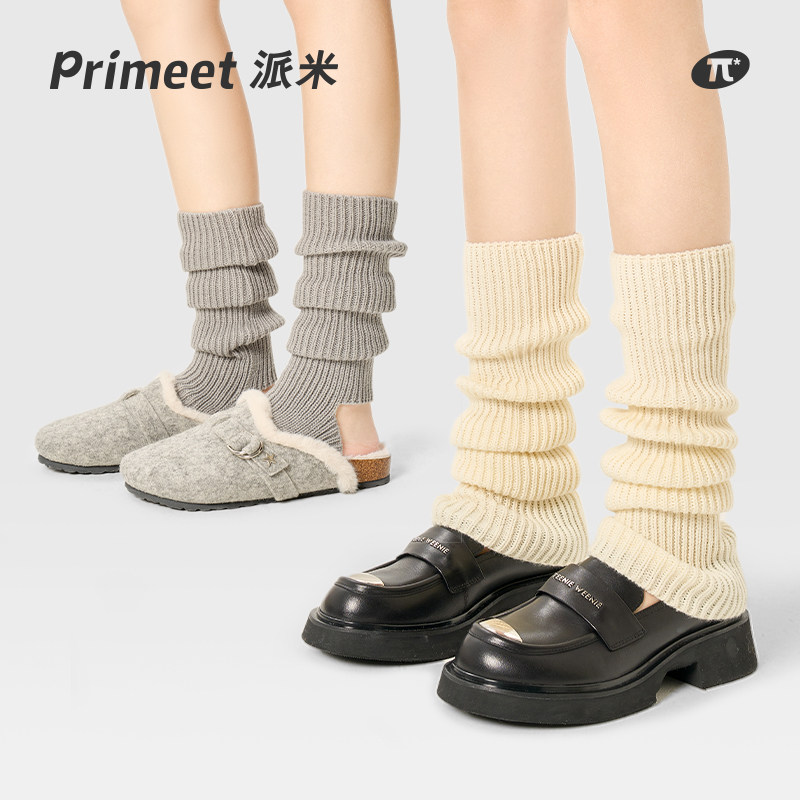PRIMEET/派米灰色袜套女春夏长筒袜针织堆堆袜春夏过膝袜护膝长袜