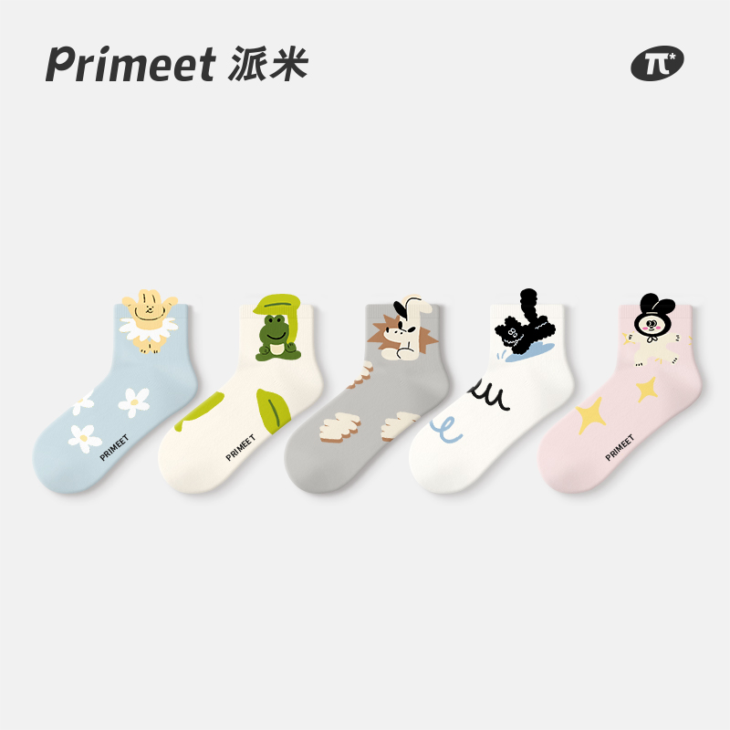 PRIMEET/派米袜子女夏季潮网红款短筒袜女士春秋运动可爱凸凸短袜-封面