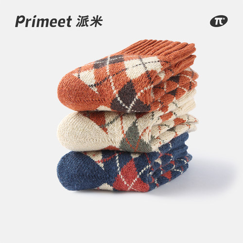 PRIMEET居家女款菱形格中筒袜